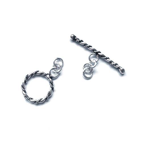Silver toggle, 13.5/27mm, twisted wire, antique; per 5 pcs