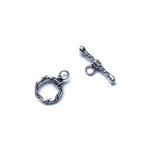Silver toggle, twised wire, 9.5/13mm, shiny; per 5 pcs