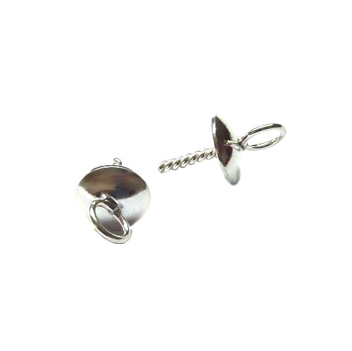 Silver cup 9mm with pin, twisted wire 1.5mm, shiny; per 5 pcs