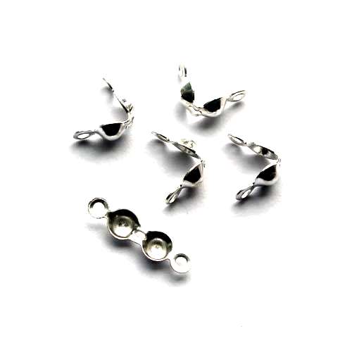 Silver clamshell bead tip, 4mm, shiny; per 20 pcs