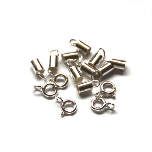 Silver endcap 3mm + lock 5.5mm, shiny; per 5 pieces