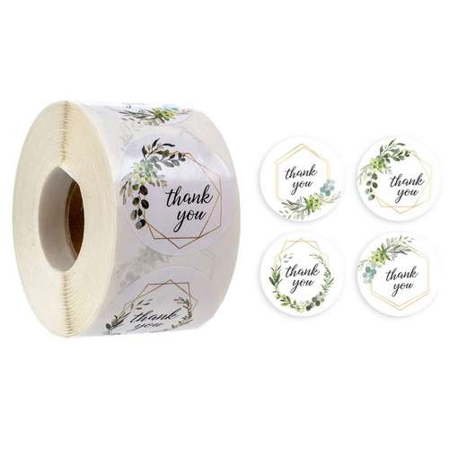 Rol of stickers, 25mm, text 'Thank you'; per roll