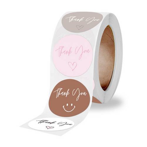 Rol stickers, 25mm, tekst 'Thank you'; per rol