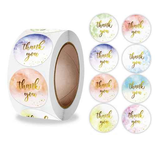 Rol stickers, 25mm, tekst 'Thank you'; per rol