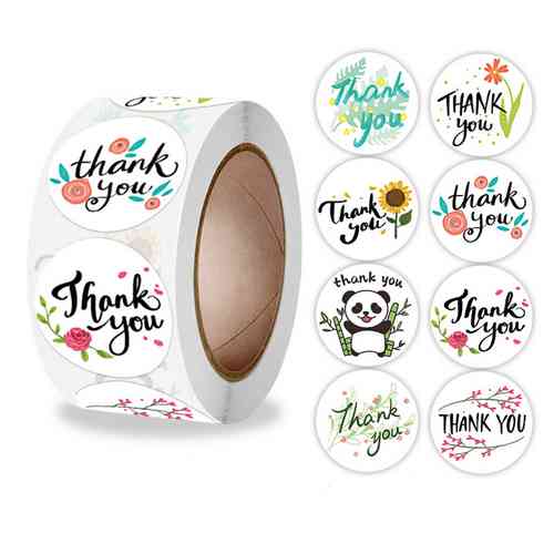 Rol of stickers, 25mm, text 'Thank you'; per roll